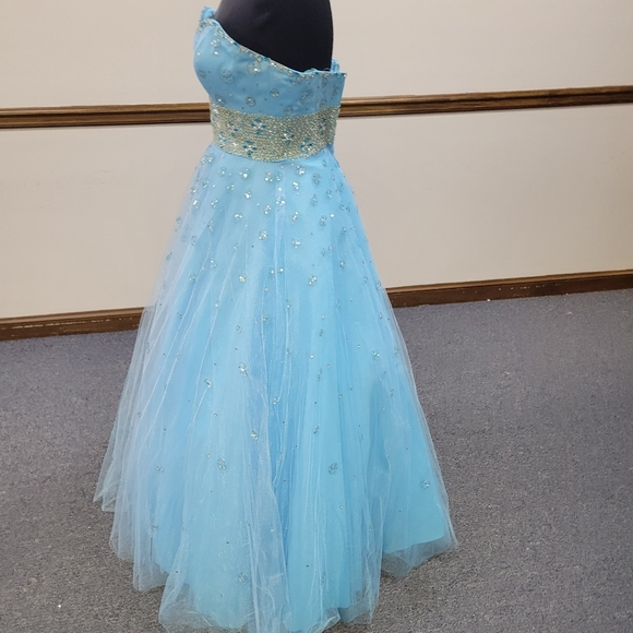 MORI LEE SPLASH BLUE BALLGOWN DRESS - Picture 5 of 11